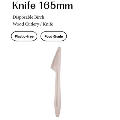 Birch Wooden Dinner Knife – 165mm Ribbed