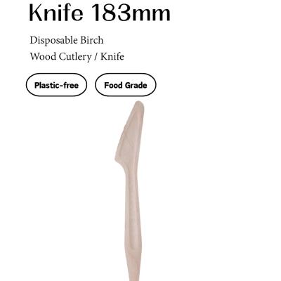 Birch Wooden Dinner Knife – 183mm Ribbed