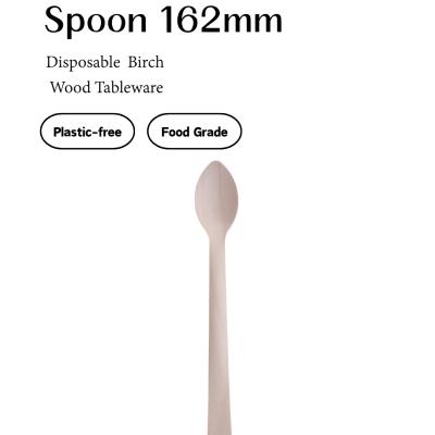 Birch Wooden Long Handle Spoon – 162mm Dinner Spoon