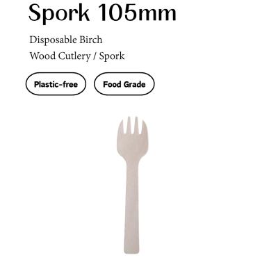 Birch Wooden Spork – 105mm Fork & Spoon