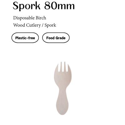 Birch Wooden Spork – 80mm Mini Fork & Spoon